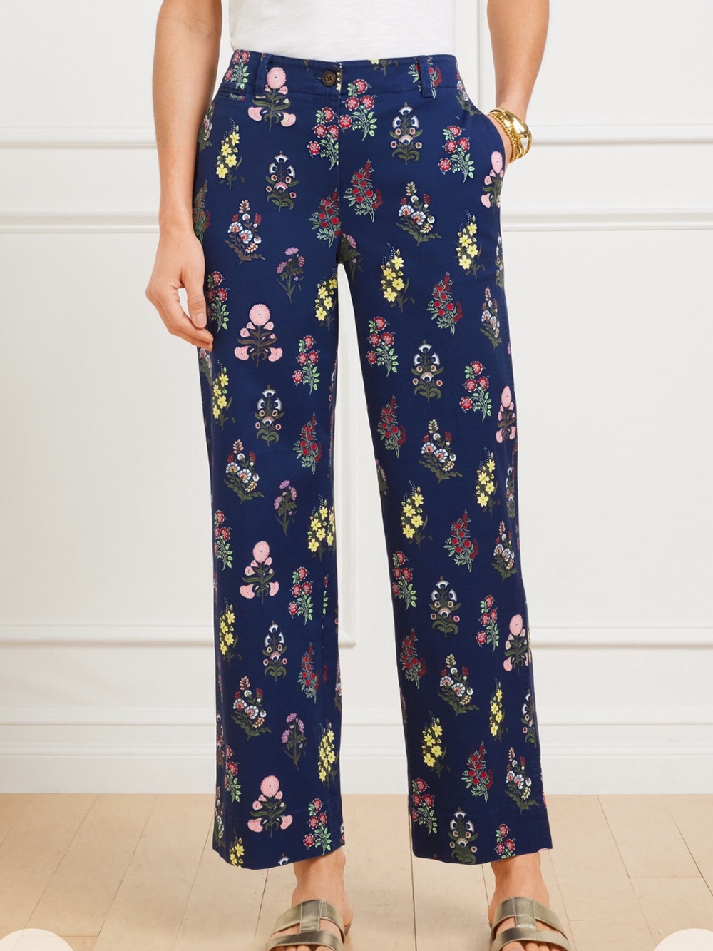 Talbots Wide Ankle Twill Pants Floral Radiance